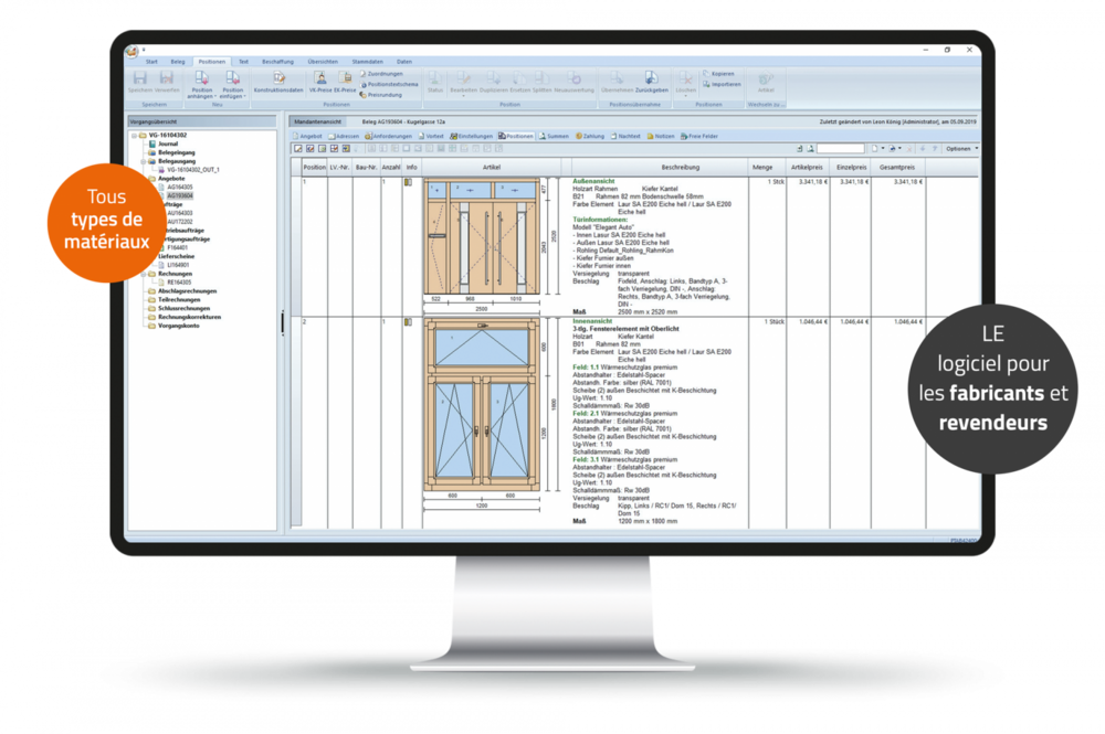 Klaes est le logiciel pour les métiers de fabrication de fenêtre et portes – Capture d’écran d’une construction de fenêtre en bois.